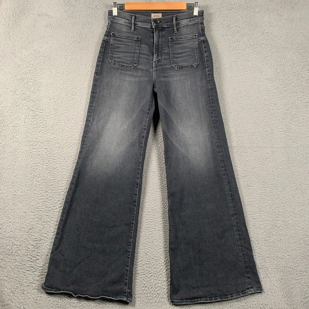 Mother Patch Pocket Twister Sneak Jeans Women 28 Up In Smoke Grey Wide Leg Denim